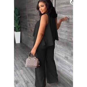 NWOT Black 5XL Tiered Tank Top Wide‎ Leg Pants Set Stretch